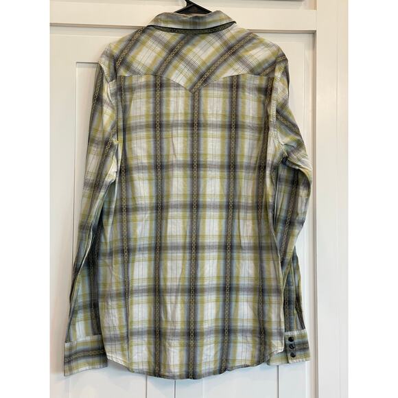 Southern Thread white/green/black plaid pearl snap western shirt L 100% Cotton - Picture 2 of 9